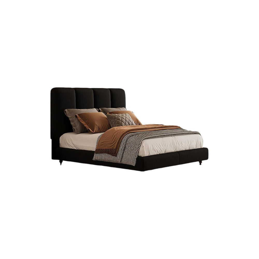 Lysander King Size Upholstered Bed Frame – Black Wooden Structure with Soft Flannelette Finish, Contemporary Modern Bedroom Bed (Mattress Not Included) - Sleek Furniture