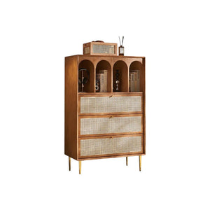 Maasai Tall Sideboard Cabinet – Solid Wood & Rattan Storage Unit, Contemporary Vertical Storage Cupboard, Cherrywood Finish - Sleek Furniture