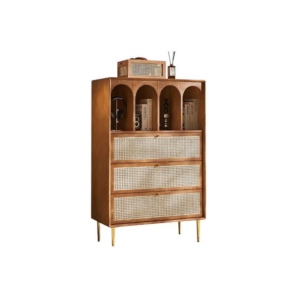 Maasai Tall Sideboard Cabinet – Solid Wood & Rattan Storage Unit, Contemporary Vertical Storage Cupboard, Cherrywood Finish - Sleek Furniture
