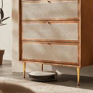 Maasai Tall Sideboard Cabinet – Solid Wood & Rattan Storage Unit, Contemporary Vertical Storage Cupboard, Cherrywood Finish - Sleek Furniture