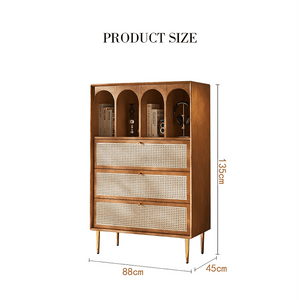 Maasai Tall Sideboard Cabinet – Solid Wood & Rattan Storage Unit, Contemporary Vertical Storage Cupboard, Cherrywood Finish - Sleek Furniture
