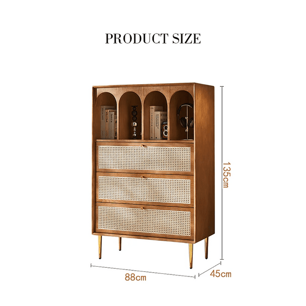 Maasai Tall Sideboard Cabinet – Solid Wood & Rattan Storage Unit, Contemporary Vertical Storage Cupboard, Cherrywood Finish - Sleek Furniture