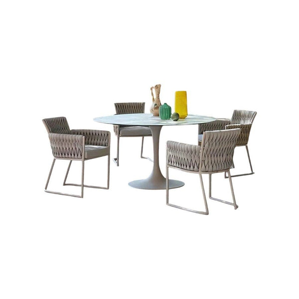 Macleod Garden Dining Table Set Grey Rattan Outdoor Round Dining Table and Chairs Patio Bistro Furniture Set Weather Resistant Garden Seating - Sleek Furniture