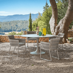 Macleod Garden Dining Table Set Grey Rattan Outdoor Round Dining Table and Chairs Patio Bistro Furniture Set Weather Resistant Garden Seating - Sleek Furniture