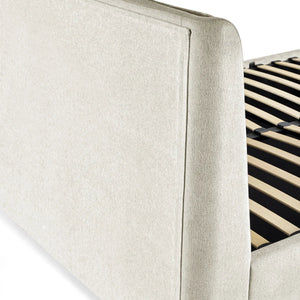 Maddock Beige Fabric Ottoman Storage Double Bed Frame with Lift-Up Storage & Padded Headboard - Sleek Furniture