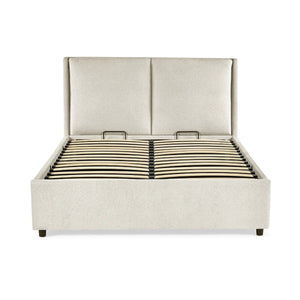 Maddock Beige Fabric Ottoman Storage Double Bed Frame with Lift-Up Storage & Padded Headboard - Sleek Furniture