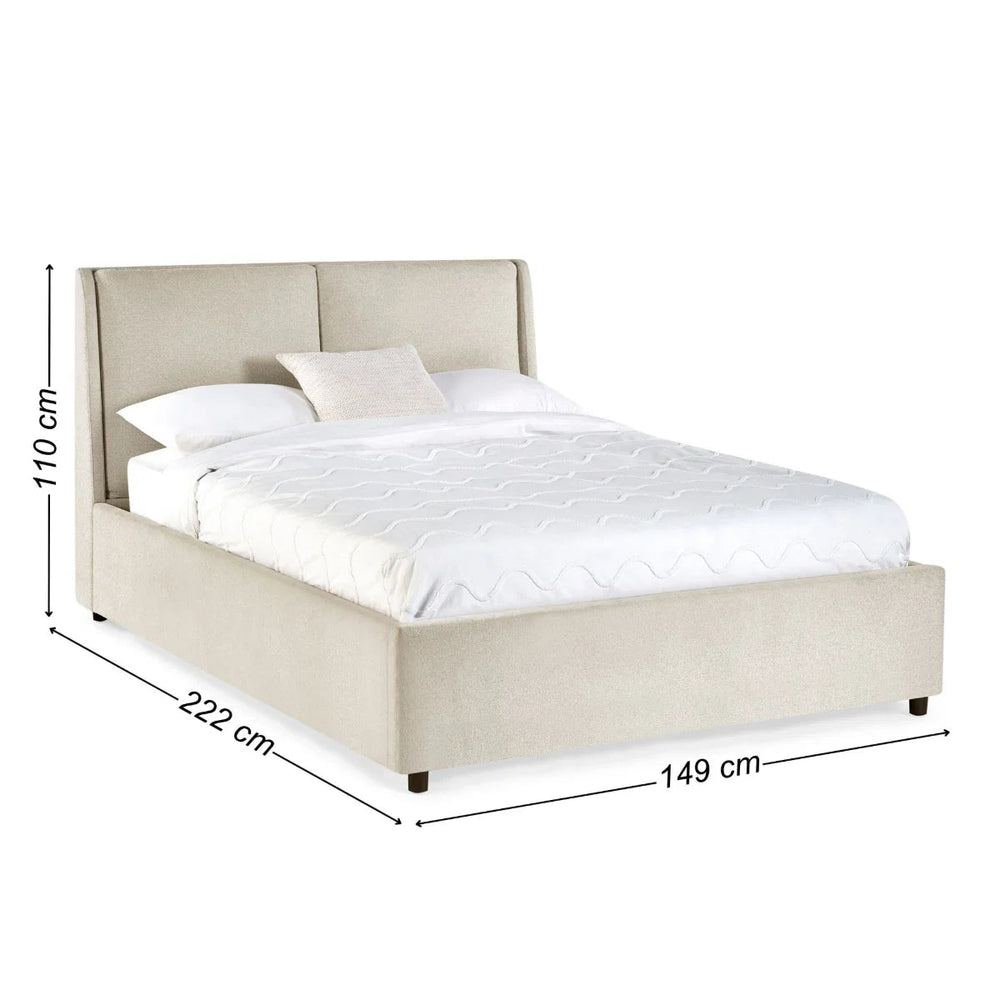 Maddock Beige Fabric Ottoman Storage Double Bed Frame with Lift-Up Storage & Padded Headboard - Sleek Furniture