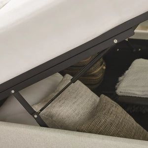 Maddock Beige Fabric Ottoman Storage Double Bed Frame with Lift-Up Storage & Padded Headboard - Sleek Furniture