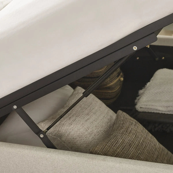 Maddock Beige Fabric Ottoman Storage Double Bed Frame with Lift-Up Storage & Padded Headboard - Sleek Furniture