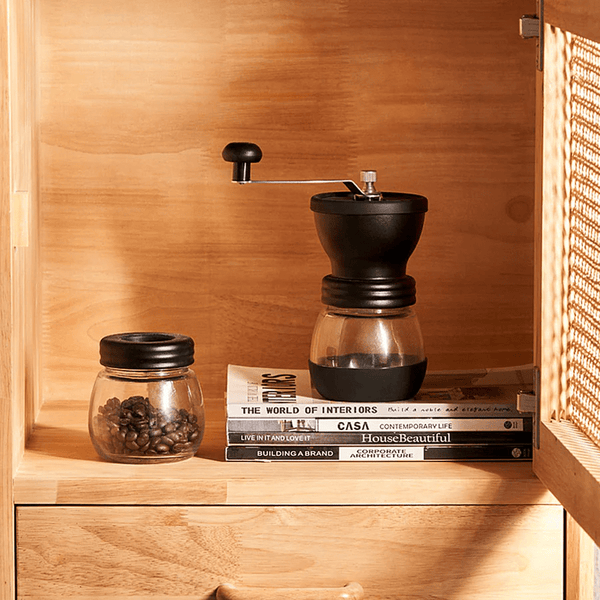 Madeline Small Rattan Sideboard Cabinet – Solid Wood Oak Finish Storage Unit with Natural Rattan Doors, Modern Contemporary Design - Sleek Furniture