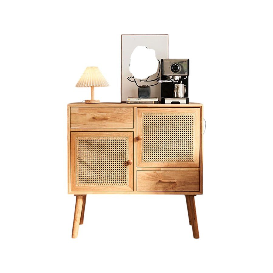 Madeline Small Rattan Sideboard Cabinet – Solid Wood Oak Finish Storage Unit with Natural Rattan Doors, Modern Contemporary Design - Sleek Furniture