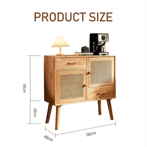 Madeline Small Rattan Sideboard Cabinet – Solid Wood Oak Finish Storage Unit with Natural Rattan Doors, Modern Contemporary Design - Sleek Furniture