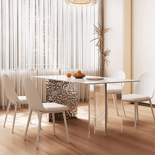 Madison White Sintered Stone Dining Table with Acrylic Base – Modern Luxury Dining Table Centrepiece - Sleek Furniture