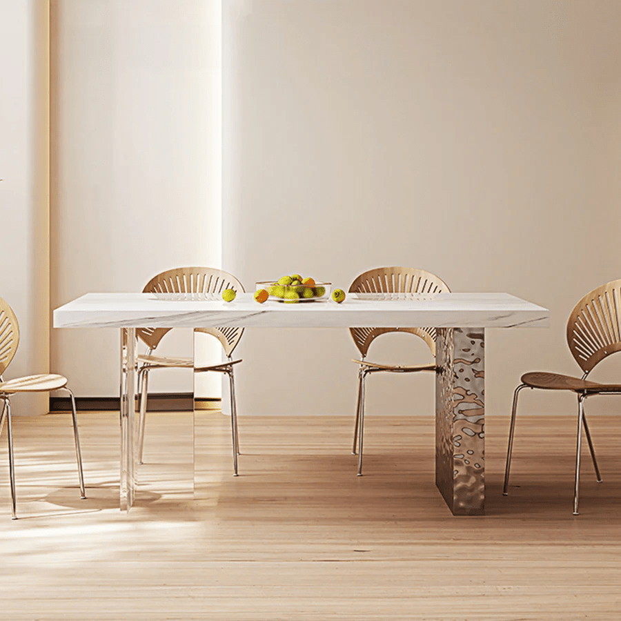 Madison White Sintered Stone Dining Table with Acrylic Base – Modern Luxury Dining Table Centrepiece - Sleek Furniture