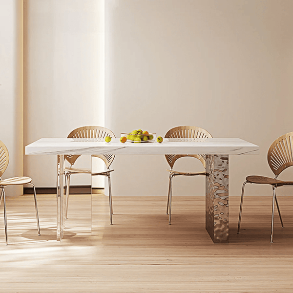 Madison White Sintered Stone Dining Table with Acrylic Base – Modern Luxury Dining Table Centrepiece - Sleek Furniture