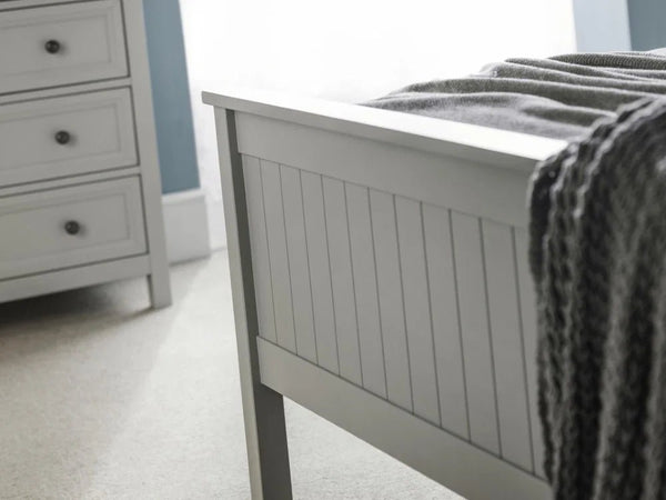 Maine Dove Grey Wooden Bed Frame with Panelled Headboard – Double 135cm - Sleek Furniture