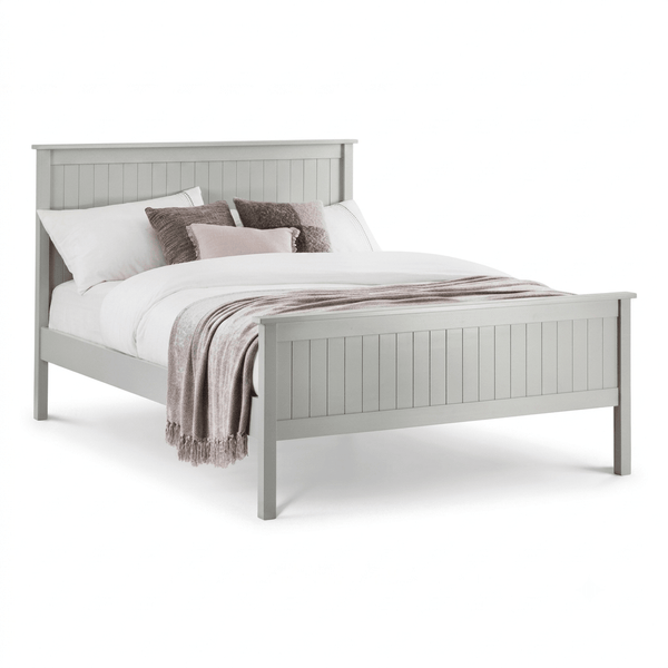 Maine Dove Grey Wooden Bed Frame with Panelled Headboard – Double 135cm - Sleek Furniture