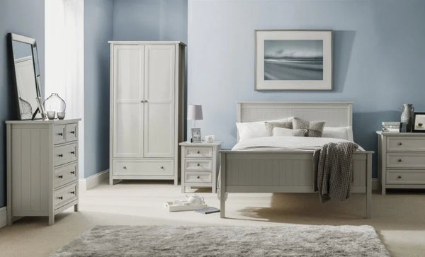 Maine Dove Grey Wooden Bed Frame with Panelled Headboard – Double 135cm - Sleek Furniture