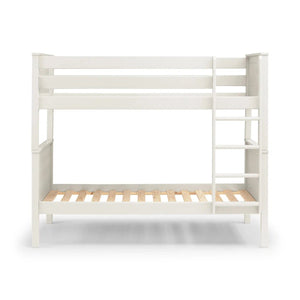 Maine White Wooden Bunk Bed with Convertible Twin Single Design – New England Style Kids & Guest Bed Frame - Sleek Furniture
