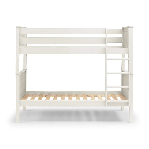 Maine White Wooden Bunk Bed with Convertible Twin Single Design – New England Style Kids & Guest Bed Frame - Sleek Furniture
