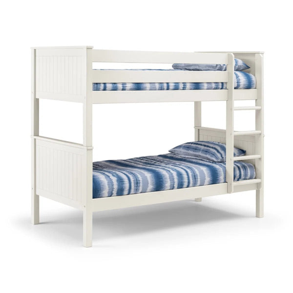 Maine White Wooden Bunk Bed with Convertible Twin Single Design – New England Style Kids & Guest Bed Frame - Sleek Furniture