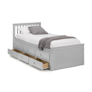 Maisie Light Grey Wooden Captain's Bed with Pull-Out Underbed & Storage Drawers – Single - Sleek Furniture