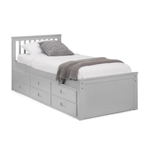 Maisie Light Grey Wooden Captain's Bed with Pull-Out Underbed & Storage Drawers – Single - Sleek Furniture