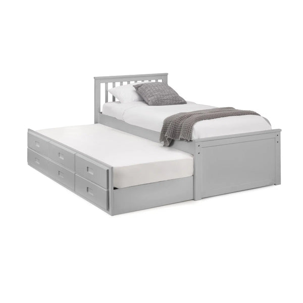 Maisie Light Grey Wooden Captain's Bed with Pull-Out Underbed & Storage Drawers – Single - Sleek Furniture