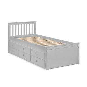 Maisie Light Grey Wooden Captain's Bed with Pull-Out Underbed & Storage Drawers – Single - Sleek Furniture