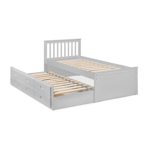 Maisie Light Grey Wooden Captain's Bed with Pull-Out Underbed & Storage Drawers – Single - Sleek Furniture