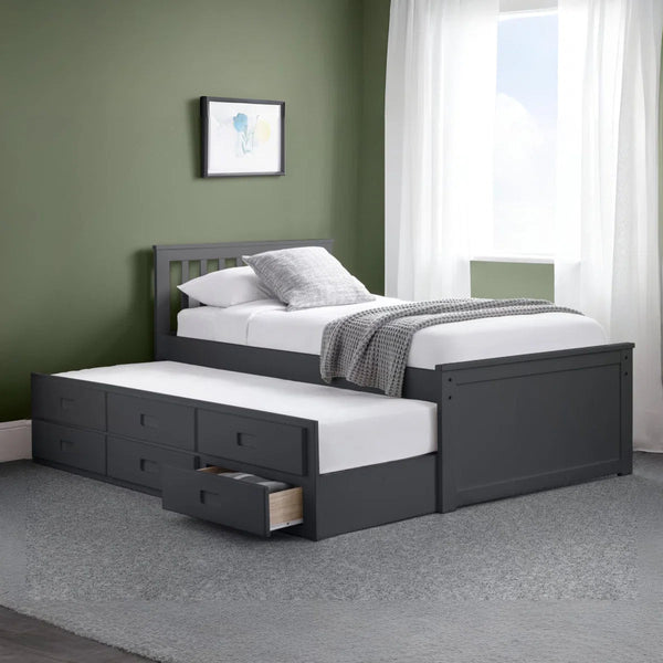 Maisie Single Captain's Bed with Pull-Out Guest Bed & Storage Drawers – White Lacquer - Sleek Furniture