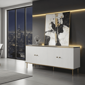Maison White & Gold 4-Door Wide Sideboard – Elegant Storage Cabinet with Gold Accents, 182cm Wide - My Store