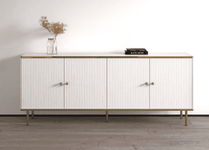 Maison White & Gold 4-Door Wide Sideboard – Elegant Storage Cabinet with Gold Accents, 182cm Wide - My Store