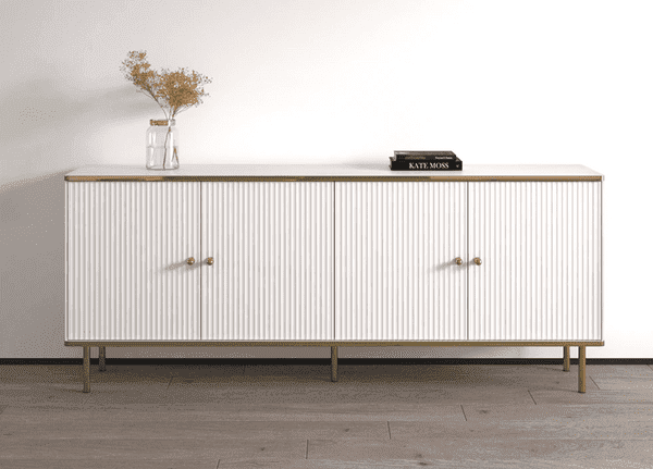 Maison White & Gold 4-Door Wide Sideboard – Elegant Storage Cabinet with Gold Accents, 182cm Wide - My Store