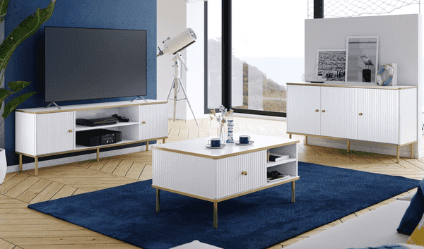 Maison White & Gold 4-Door Wide Sideboard – Elegant Storage Cabinet with Gold Accents, 182cm Wide - My Store