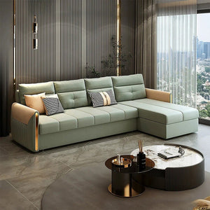 Malhotra L Shape Sofa Bed, Corner Sofa Bed with Pull-Out Sleeping Function, Leathaire Upholstered Modular Lounge Bed Sofa for Living Room – Available in Multiple Sizes & Colours - Sleek Furniture