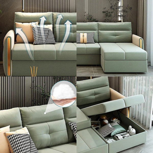 Malhotra L Shape Sofa Bed, Corner Sofa Bed with Pull-Out Sleeping Function, Leathaire Upholstered Modular Lounge Bed Sofa for Living Room – Available in Multiple Sizes & Colours - Sleek Furniture