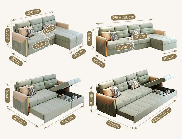 Malhotra L Shape Sofa Bed, Corner Sofa Bed with Pull-Out Sleeping Function, Leathaire Upholstered Modular Lounge Bed Sofa for Living Room – Available in Multiple Sizes & Colours - Sleek Furniture