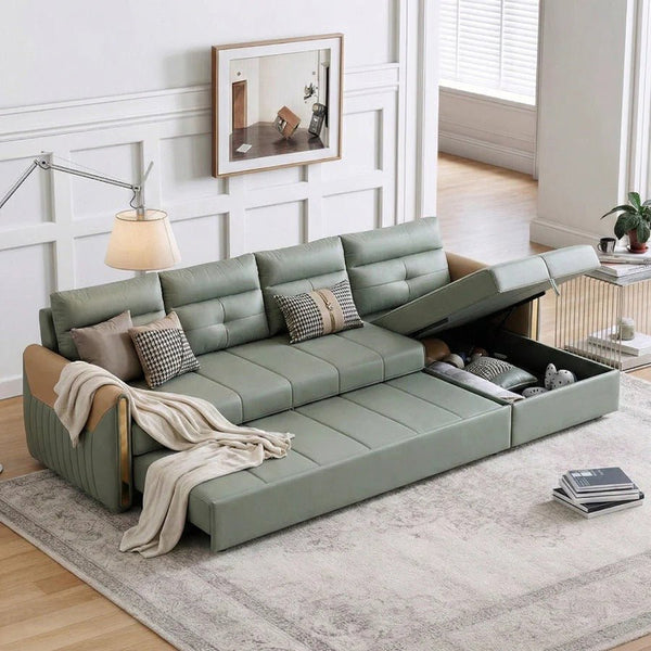 Malhotra L Shape Sofa Bed, Corner Sofa Bed with Pull-Out Sleeping Function, Leathaire Upholstered Modular Lounge Bed Sofa for Living Room – Available in Multiple Sizes & Colours - Sleek Furniture