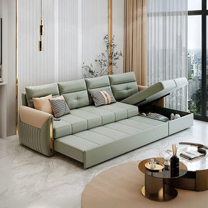 Malhotra L Shape Sofa Bed, Corner Sofa Bed with Pull-Out Sleeping Function, Leathaire Upholstered Modular Lounge Bed Sofa for Living Room – Available in Multiple Sizes & Colours - Sleek Furniture