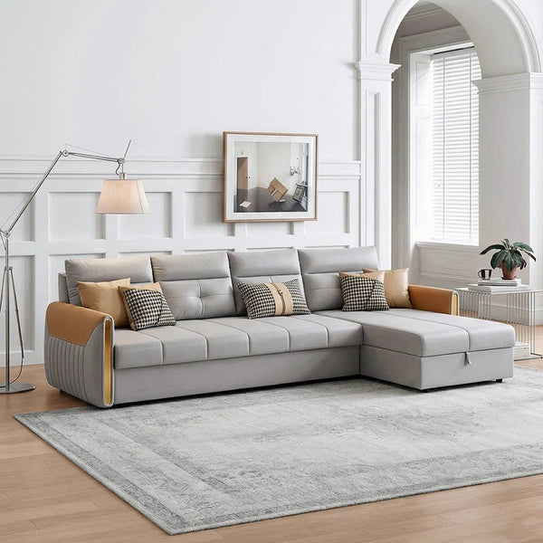 Malhotra L Shape Sofa Bed, Corner Sofa Bed with Pull-Out Sleeping Function, Leathaire Upholstered Modular Lounge Bed Sofa for Living Room – Available in Multiple Sizes & Colours - Sleek Furniture
