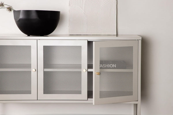 Malla Industrial Cabinet with Mesh Doors | Beige Modern Storage Furniture