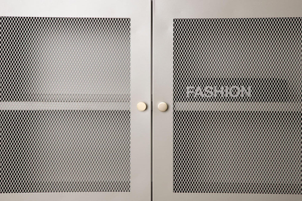 Malla Industrial Cabinet with Mesh Doors | Beige Modern Storage Furniture