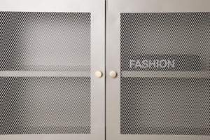 Malla Industrial Cabinet with Mesh Doors | Beige Modern Storage Furniture
