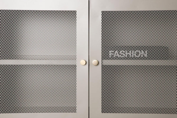 Malla Industrial Cabinet with Mesh Doors | Beige Modern Storage Furniture