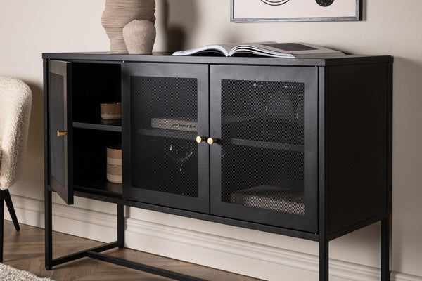 Malla Industrial Cabinet with Mesh Doors | Black Modern Storage Furniture