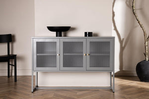 Malla Industrial Cabinet with Mesh Doors | Light Grey Modern Storage Furniture