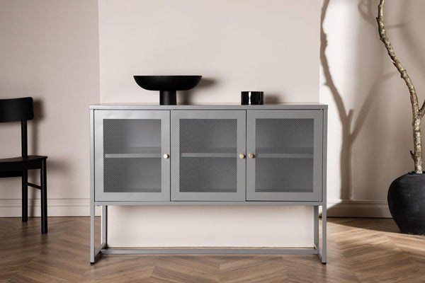 Malla Industrial Cabinet with Mesh Doors | Light Grey Modern Storage Furniture