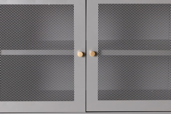 Malla Industrial Cabinet with Mesh Doors | Light Grey Modern Storage Furniture