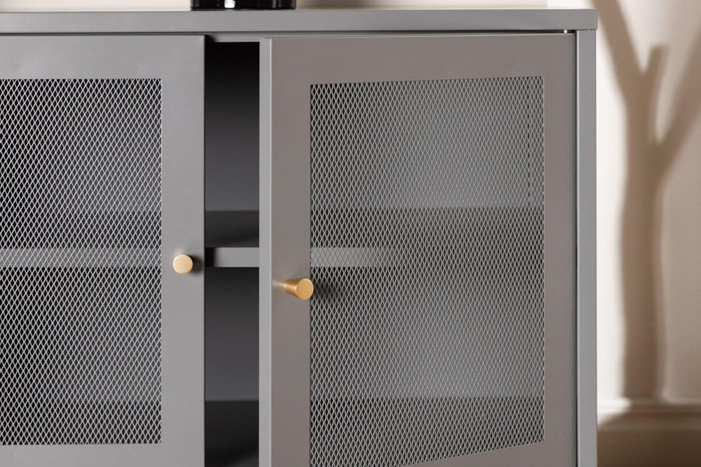 Malla Industrial Cabinet with Mesh Doors | Light Grey Modern Storage Furniture